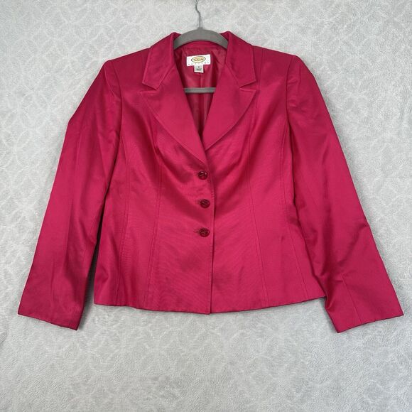 Vtg Talbots Silk Blend Blazer Women 4P Hot Pink Gem Button Career Old Money Chic - Picture 2 of 16